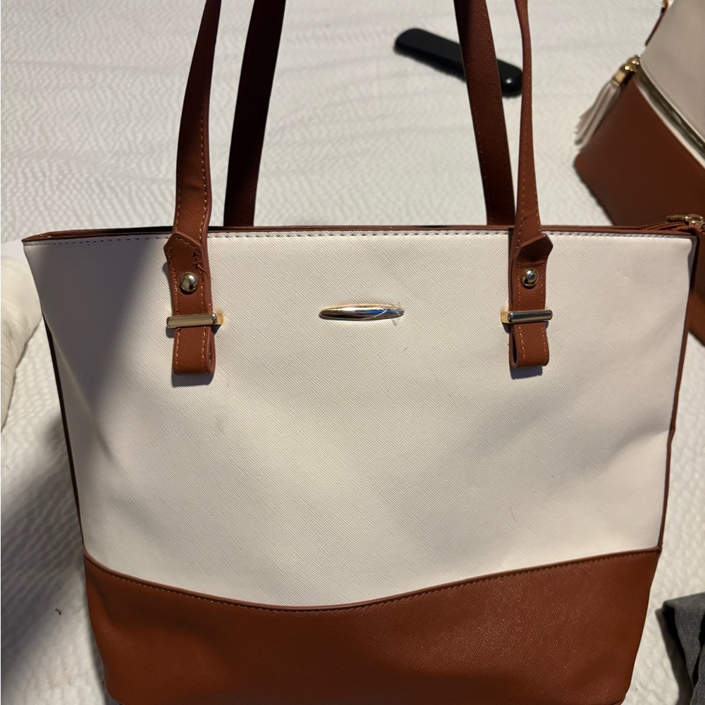 Elegant White and Brown Tote Bag